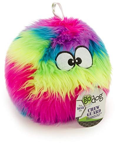 goDog Furballz Hundespielzeug, quietschender Plüschball, Kauschutz-Technologie, Regenbogenfarben, groß