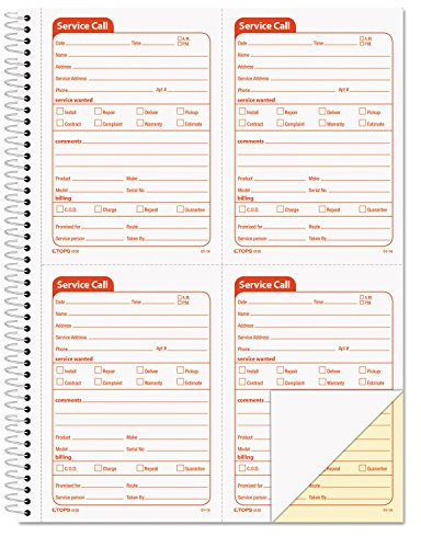 TOPS Service Call Correspondence Forms, 2-Part, Carbonless, 4 Message Sets per Page, 200 Sets per Pack (4100)