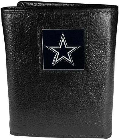 NFL Siskiyou Sports Mens Dallas Cowboys Deluxe Leather Tri-fold Wallet Packaged in Gift Box One Size Black
