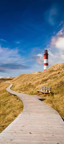 wandmotiv24 Türtapete Leuchtturm mit Holzweg TT233 90x200cm Tapete Meer Strand Weg