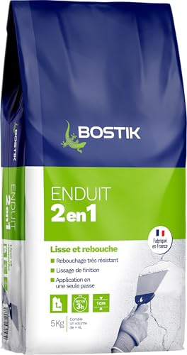 Bostik Glättungs- und Versiegelungsmittel 2-in-1, 5 kg Beutel | Verstopfung, sehr robust bis zu 1 cm, Glättung für die Endbearbeitung, in Pulverform, weiß
