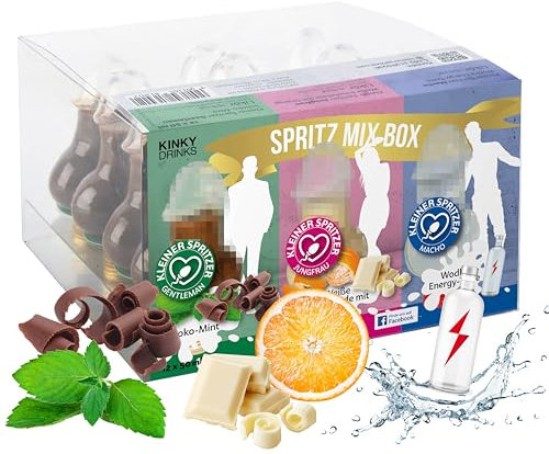 KLEINER SPRITZER Mix Box 12 X 50 mL - 600 ml - 15% Vol. - weiße Schokolade-Orange, dunkle Schokolade-Minze und Wodka-E Liköre