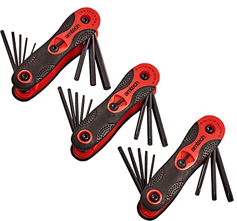 Amtech – Folding Key Set with Hex, Ball-End Hex & Torx, Chrome Vanadium Steel, Pocket-Ready Multi-Tool for Furniture Assembly, Bike Repairs, Appliances & General DIY, Ergonomic Grip Handle, 3pc