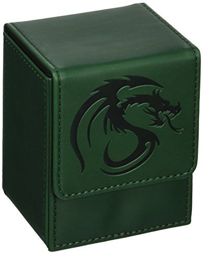 BCW Leatherette GREEN Deck Case LX Flip Box With Magnetic Closure for Collectable Gaming Cards, Magic the Gathering MTG, Pokemon, Yugioh, & More. Embossed Dragon Graphic, Designed to Hold 80 Sleeved Cards.