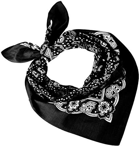 Tobeni 548 Damen Herren Nickituch Kopftuch Bandana Halstuch Baumwolle Unisex Farbe Paisley Schwarz Grösse 54 cm x 54 cm