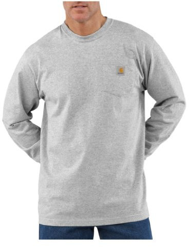 Carhartt Pocket T-Shirt de manga larga, Loose Fit, tejido grueso Para Hombre, Jaspeado gris, XL