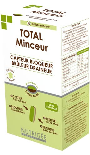 NUTRIGÉE - Total Minceur - 4 Actions Minceur - Capte, Bloque, Brûle & Draine - Favorise L'Amincissement, le Contrôle du Poids et de L'Appetit - 60 comprimés - Programme de 30 Jours