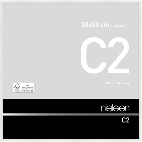 nielsen Bilderrahmen, 50 x 50 cm, Aluminium, Weiß glanz, Posterrahmen zum Aufhängen im Hoch- & Querformat, Echtglas, C2