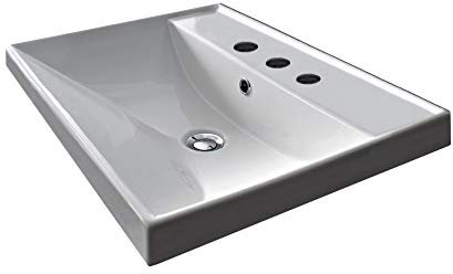 Scarabeo 3001-Three Hole ML Square Ceramic Self Rimming/Wall Mounted Bathroom Sink, White