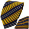 TigerTie Designer Krawatte Designer Einstecktuch in gelb dunkelgelb blau schwarz silber gestreift