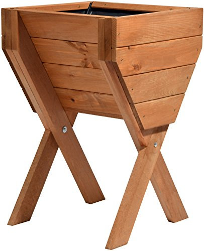 dobar® 58100FSC Hochbeet inkl. Pflanzfolie | Salatbeet Bausatz Massivholz | Balkonbeet klein | Pflanzkasten für Anbau | Kräuterbeet aus Holz | Braun | 39 x 40 x 61 cm | Braun