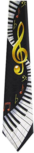 KB-302 - Mens Novelty Keyboard Necktie - Black Gold White