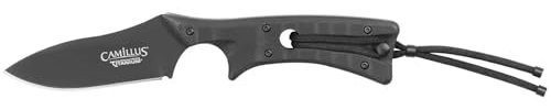 Camillus 19144 Tyrant Messer, inklusive Lederscheide mit Schärfer, 9 cm Carbonitride Titanium D2 Stahlklinge, G-10 Griff, schwarz, 18,2 cm