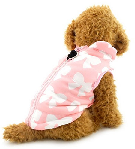 Pegasus SELMAI Small Dog Coat with Harness Hole Winter Dog Jacket Waterproof Quilted Puffer Coat Vest Harness with D Ring Cat Puppy Chihuahua Cold Weather Clothes Pink Bow M