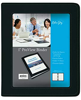 Blue Sky ProView Legacy 94029 - Raccoglitore a 3 anelli, formato lettera, 2,5 cm, in similpelle testurizzata, tasche integrate, contiene 175 fogli