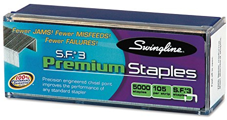 Swingline 35440 S.F. 3 Premium Chisel Point 105 Count Half-Strip Staples 5000/Box