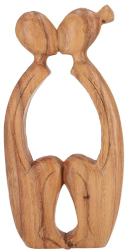 GURU SHOP Holzfigur, Statue Feng Shui 30 cm, handgeschnitzt, Paar/Hellbraun | Handgeschnitzte Suar-Wood Figur, künstlerische Darstellung, einzigartiges Kunstwerk, verleiht deinem Wohnraum Charme.