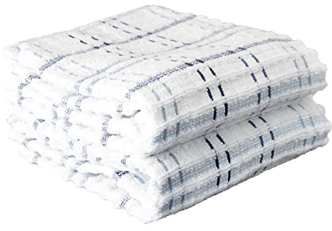 Ritz Royale Collection 100% Combed Terry Cotton, Highly Absorbent, Oversized Checked Kitchen Towel Set, 28 x 18, 2-Pack, Federal Blue