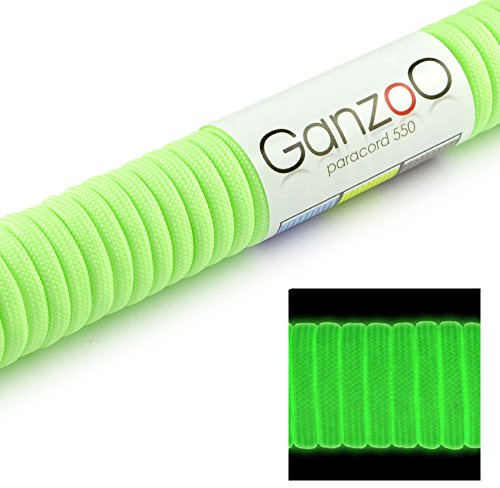 Ganzoo Fluoreszierendes Paracord 550 Seil Neongrün, 31 m 100 ft Länge, 4 mm Stärke, Nylon Kernmantel-Seil mit 7 Kernfäden, für Outdoor, Campen, Fischen, Knüpftechniken, Nicht zum Klettern geeignet