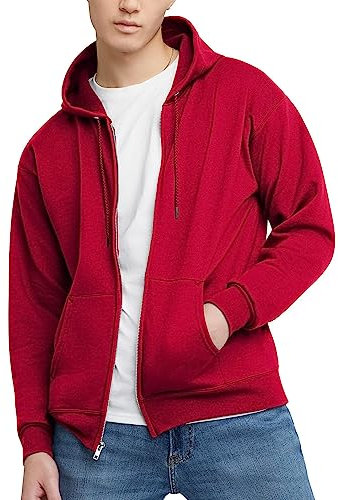 Hanes, EcoSmart Felpa con Cappuccio in Pile con Cerniera Integrale, da Uomo, Rosso Scuro, Small