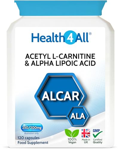 Acetyl L-Carnitine 250mg & Alpha Lipoic Acid 200mg, 120 Vegan Capsules | ALCAR & ALA Supplement for Brain Function, Focus, Memory, Cognitive Performance & Mitochondrial Energy - Made in UK