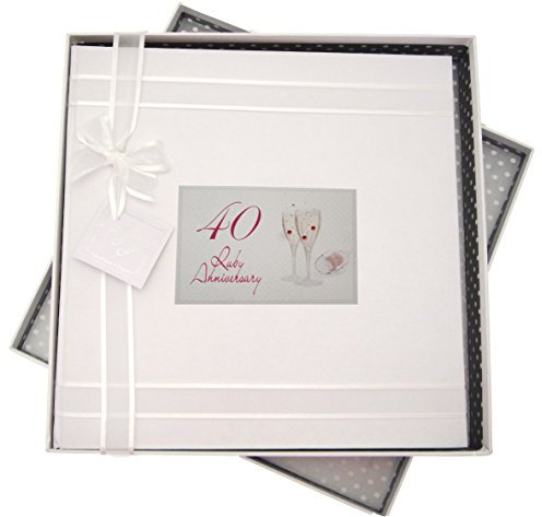 White Cotton Cards 40th Ruby Anniversary, Large Album, Champagne Glasses, Fabric, 32x31.5x4.5 cm