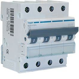 Hager MUN616A Interruptor Automático Magnetotérmico Serie MU, 3P+N, 16A, curva C, 6KA