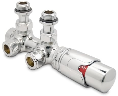 Angled Underside 50mm Euro Connection Chrome Thermostatic Valves for Radiators and Towel Rails
