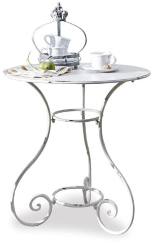 Loberon Tisch Iteuil, Kunstvoll Geschwungenes Gestell, mit Antik-Finish, für Innen & Außen Geeignet, Romantischer Look, Bistrotisch, Gartenmöbel, Eisen, antikweiß