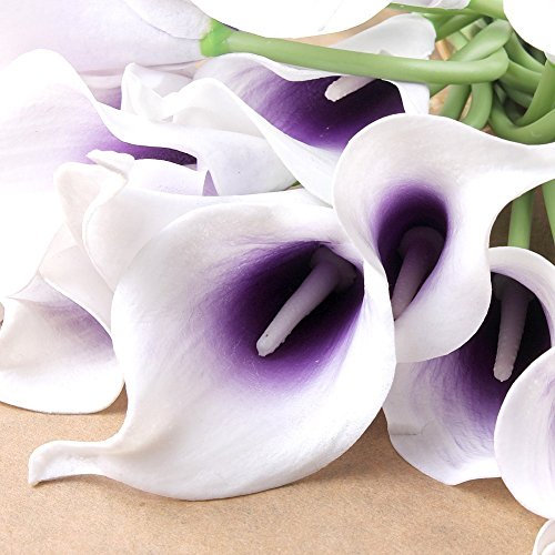 Wuudi Calla-Lilien, Brautstrauß, Hochzeitsstrauß, Latex, fühlt sich echt an, Violett, 20 Stück