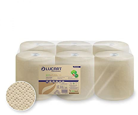 Lucart Professional, EcoNatural 135, Chiffons industriels multi-usages en Fiberpack, Idéal pour le nettoyage professionnel, 450 feuilles, 21x30 cm, Pack de 6 rouleaux