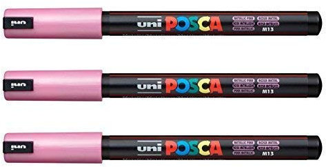 Lot de 3 feutres Posca PC-1MR Uni-Ball, disponible dans une gamme de 16 couleurs rose métallique