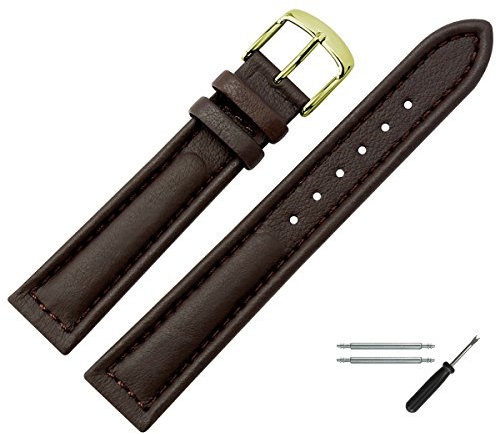 MARBURGER Uhrenarmband 18mm Leder Braun Gold Rind Prägung Mit Naht - Montage Set 6251831000220