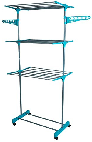 Beldray LA023773TQ Deluxe klappbar Wäscheständer - 3 Ebenen waeschestaender, turmwäscheständer mit 15m Trockenlänge, Erweiterbar wäscheständer mit Haken für Kleiderbügel und Rädern für Mobilität