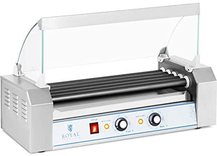 Royal Catering Máquina Asador de perritos calientes RCHG-5T (5 Rodillos, 8 Salchichas, 1000 W, 230 V, 2 Zonas calentadoras individuales, 26 x 58,5 x 37,5 cm, Recubrimiento: teflón)