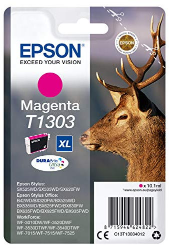 Epson Original T1303 Tinte Hirsch (SX420W BX320FW SX620FW BX/SX525WD BX625FWD BX305FW B42WD BX925FWD BX635FWD BX535WD SX435/440W BX630FW SX235W WF7015 7515 7525 3010 3520 3540) magenta, XL