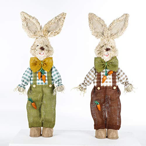 Deko Osterhase 1 Stück aus Stroh mit Bekleidung und Holzschuhen 100 cm