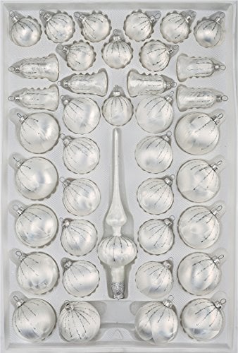 39 tlg. Glas-Weihnachtskugeln Set in Ice Weiss Silber Regen- Christbaumkugeln - Weihnachtsschmuck-Christbaumschmuck