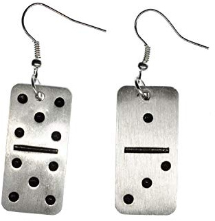 Miniblings Domino Dominostein Ohrringe Hänger Spiel silber versilbert | Ohrschmuck, sorgfältig in Berlin gefertigt, mit Dominospiel und Aluminium