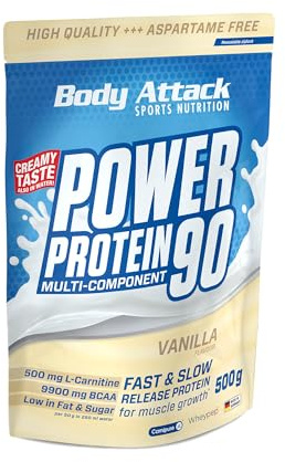 Body Attack POWER PROTEIN 90 Vanilla 500 g | Mehrkomponenten Protein Pulver, Made in Germany, mit BCAA, Vitaminen & L-Carnitin, Protein Shake extra cremig