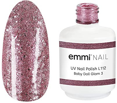 Emmi Nail Lack I LED UV Nagellack I 28 Tage Halt I Langer Glanz & hohe Deckkraft I Stoßfester Lack Nagellack I Kratzfest & vegan I 15ml - Baby Doll Glam (3D Glitter, L112)