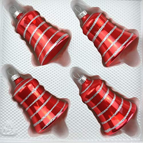 4 TLG. Glas-Glocken Set in Hochglanz Rot Candy Christbaumkugeln - Weihnachtsschmuck-Christbaumschmuck