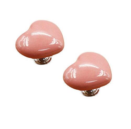 FBSHOP(TM)2PCS 50mm Pink Heart Shape Ceramic Door Knob Handle Pull-Girl's Room Great & Fun Decor Pull Knobs for Cupboard/Cabinet/Wardrobe/Drawer/Bathroom 4Colors Available