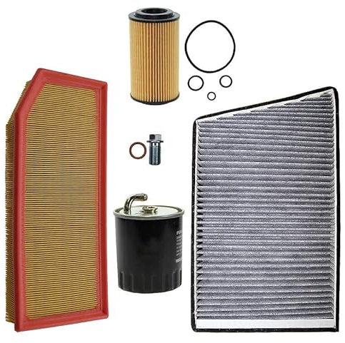 BESTPRICE Inspektionspaket Filterset mit 1x Luftfilter, 1x Innenraumfilter (Pollenfilter), 1x Ölfilter, 1x Kraftstofffilter, Kompatibel mit MERCEDES C-Klasse (W203) (CL203) (S203), CLK (C209)