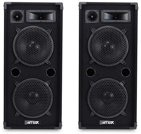 Max210 Dual 10 Inch Passive DJ Speakers Pair, 1800W 3-Way Full Range DJ PA Speaker System with Bullet Tweeter and Midrange Horn, Ideal for DJs, Karaoke, Events, Parties and Installations