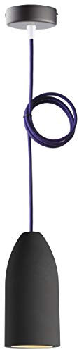 Buchenbusch urban design Betonlampe dark edition 7,5 x 16 cm, Deckenlampe einflammig, LED Pendelleuchte mit Textilkabel Violett/Lila, Hängelampe Esstisch Küche Wohnzimmer, Baldachin schwarz