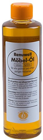 Renuwell Möbel-Öl, 500 ml – Natürliches Pflegeöl für Holz mit Leinöl und Teebaumöl, farblos, Schutz für geölte und unbehandelte Holzoberflächen, Schweizer Qualität
