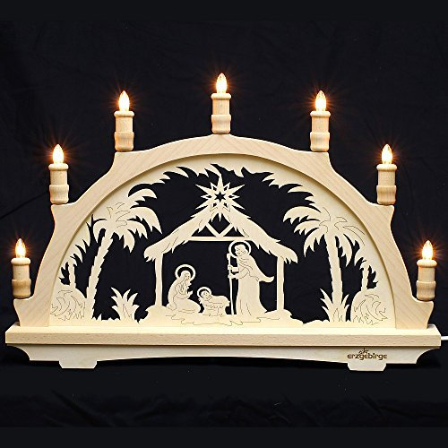 Lichterbogen Echt Erzgebirge aus Buchenholz einfach - 55x40cm - Motiv Christi Geburt