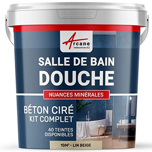 béton ciré salle de bain, douche italienne, pièce d'eau, kit, beton, cire, salle de bains, douche italienne - 10 m² (en 2 couches) Lin Beige - ARCANE INDUSTRIES