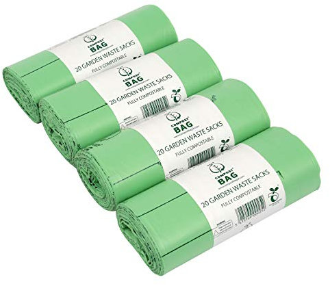 80 bags Compostable Garden Waste Sacks - Compost Bag Liners - EN 13432 - Bin Bags with Composting Guide